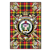Buchanan Modern Tartan Crest Black Garden Flag - Gold Thistle Style